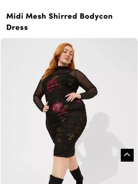 Torrid Black Floral Ruched Midi Dress with Pink & Yellow Accents